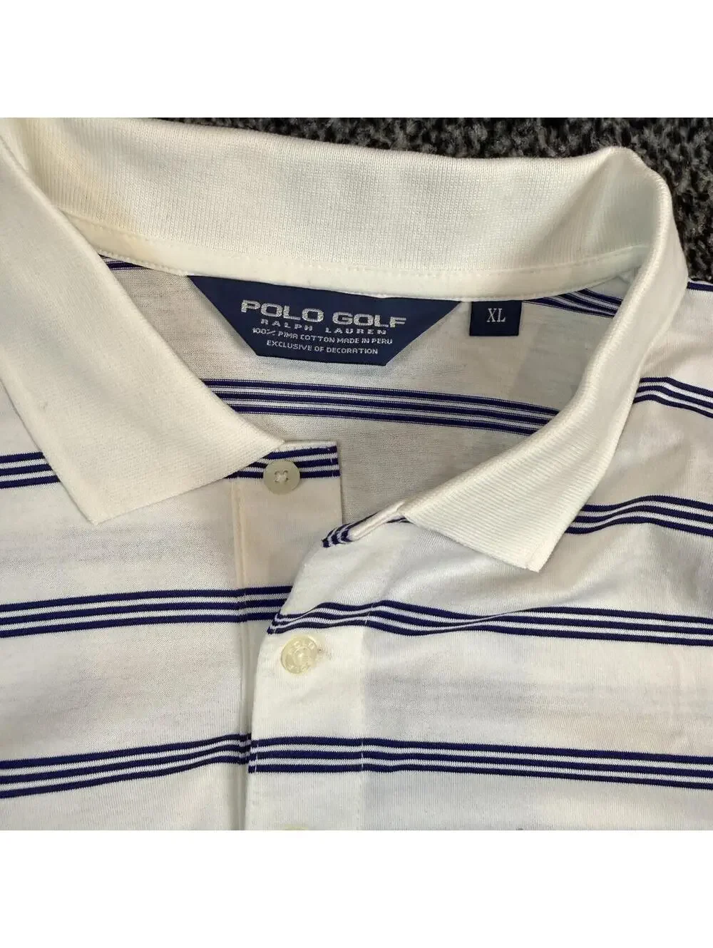 Polo Ralph Lauren Golf Polo Shirt Mens XL White Blue Horizontal Striped Cotton